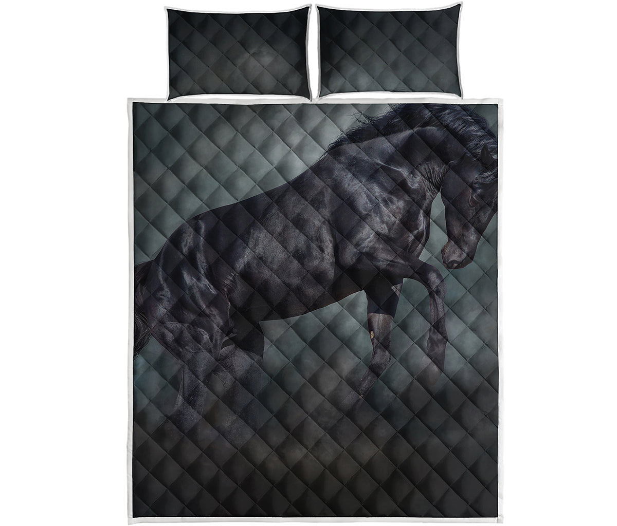 Black Stallion Horse Print Quilt Bed Set