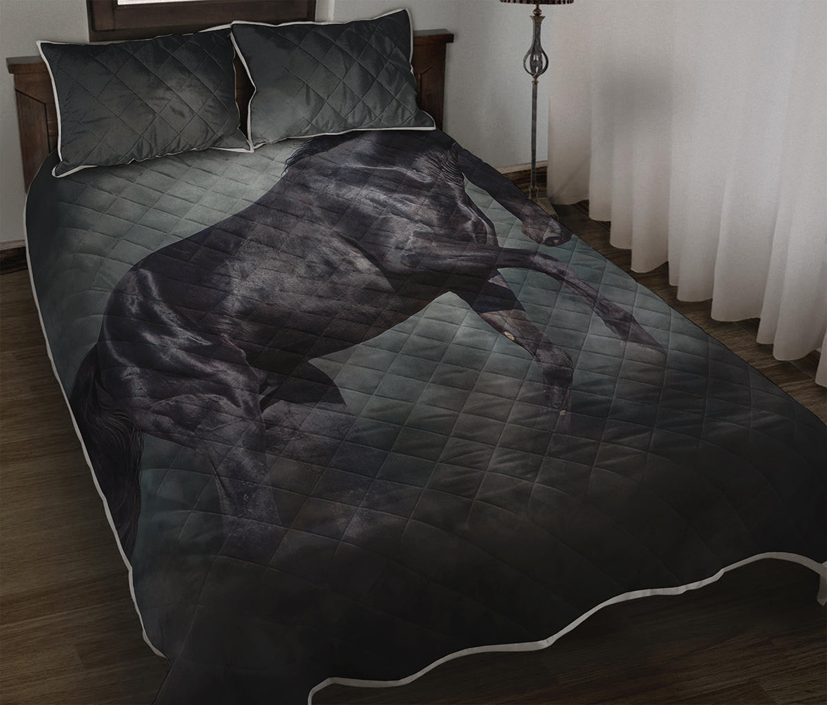 Black Stallion Horse Print Quilt Bed Set