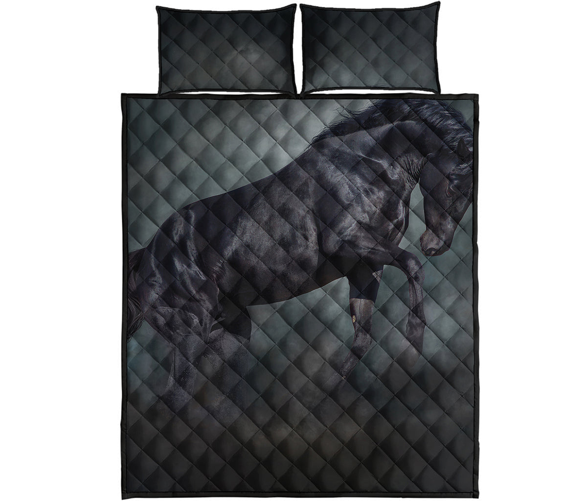 Black Stallion Horse Print Quilt Bed Set