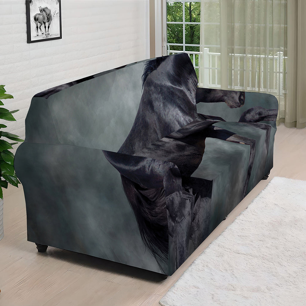 Black Stallion Horse Print Sofa Cover