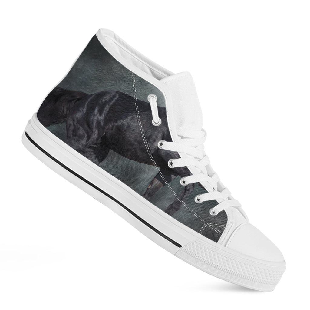 Black Stallion Horse Print White High Top Shoes