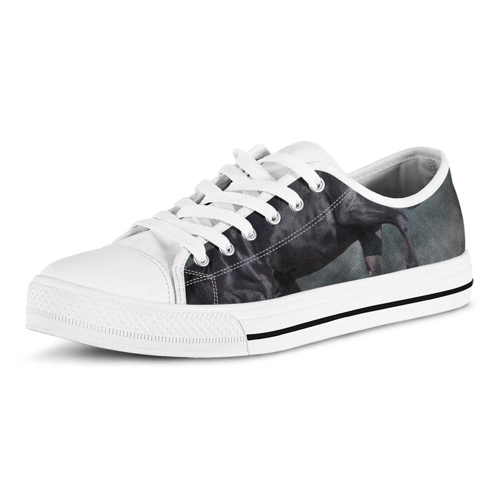 Black Stallion Horse Print White Low Top Shoes