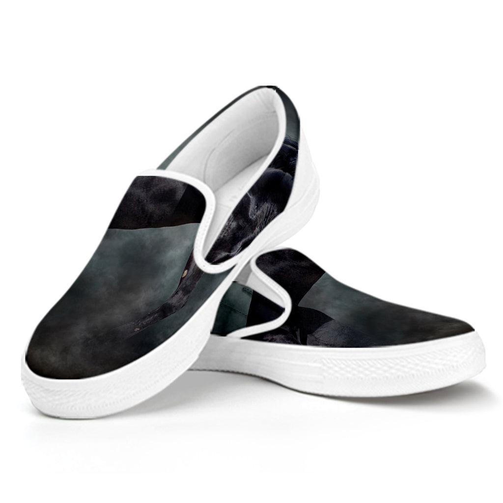 Black Stallion Horse Print White Slip On Shoes