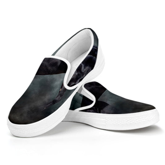 Black Stallion Horse Print White Slip On Shoes