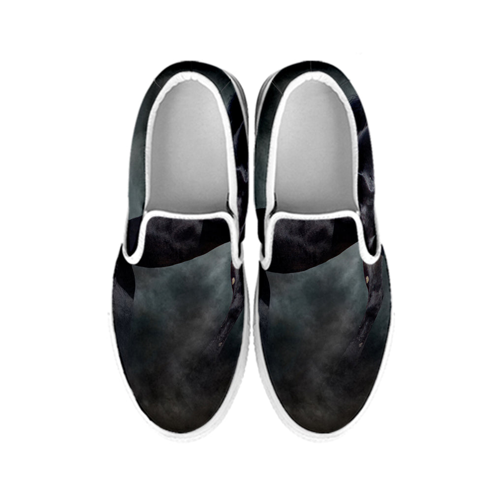 Black Stallion Horse Print White Slip On Shoes