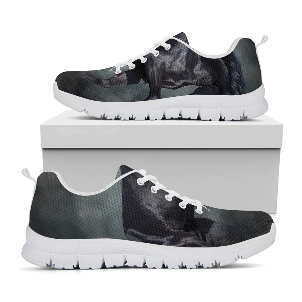 Black Stallion Horse Print White Sneakers