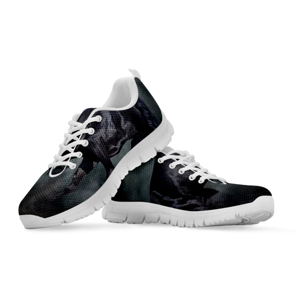 Black Stallion Horse Print White Sneakers
