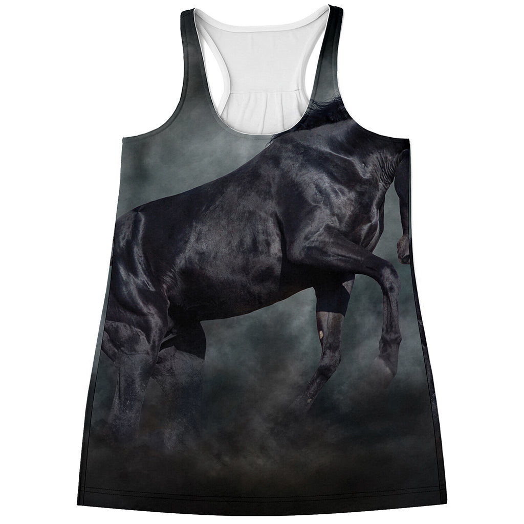 Black Stallion Horse Print Women's Racerback Tank Top