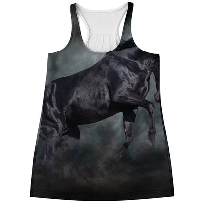 Black Stallion Horse Print Women's Racerback Tank Top