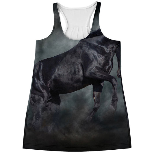 Black Stallion Horse Print Women's Racerback Tank Top