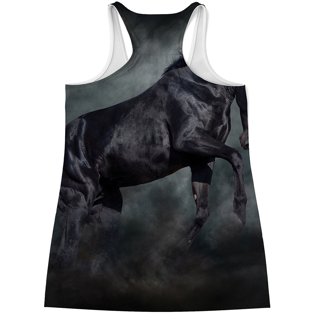 Black Stallion Horse Print Women's Racerback Tank Top