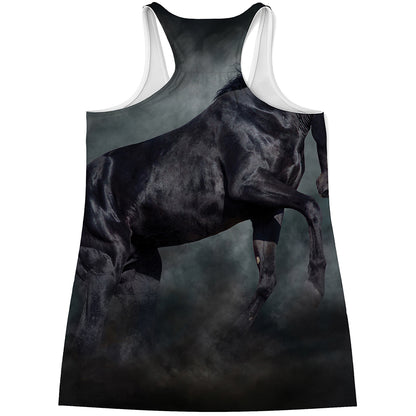 Black Stallion Horse Print Women's Racerback Tank Top