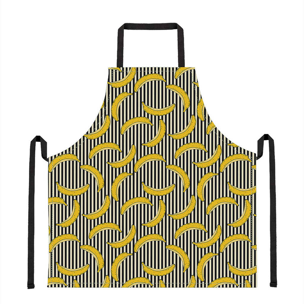 Black Striped Banana Pattern Print Apron