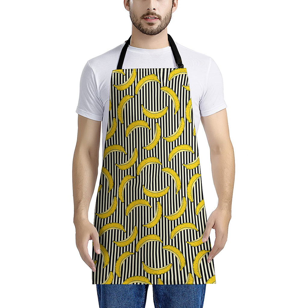 Black Striped Banana Pattern Print Apron