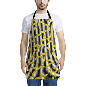 Black Striped Banana Pattern Print Apron