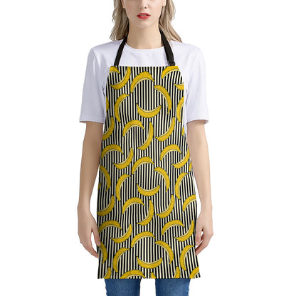 Black Striped Banana Pattern Print Apron