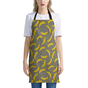 Black Striped Banana Pattern Print Apron