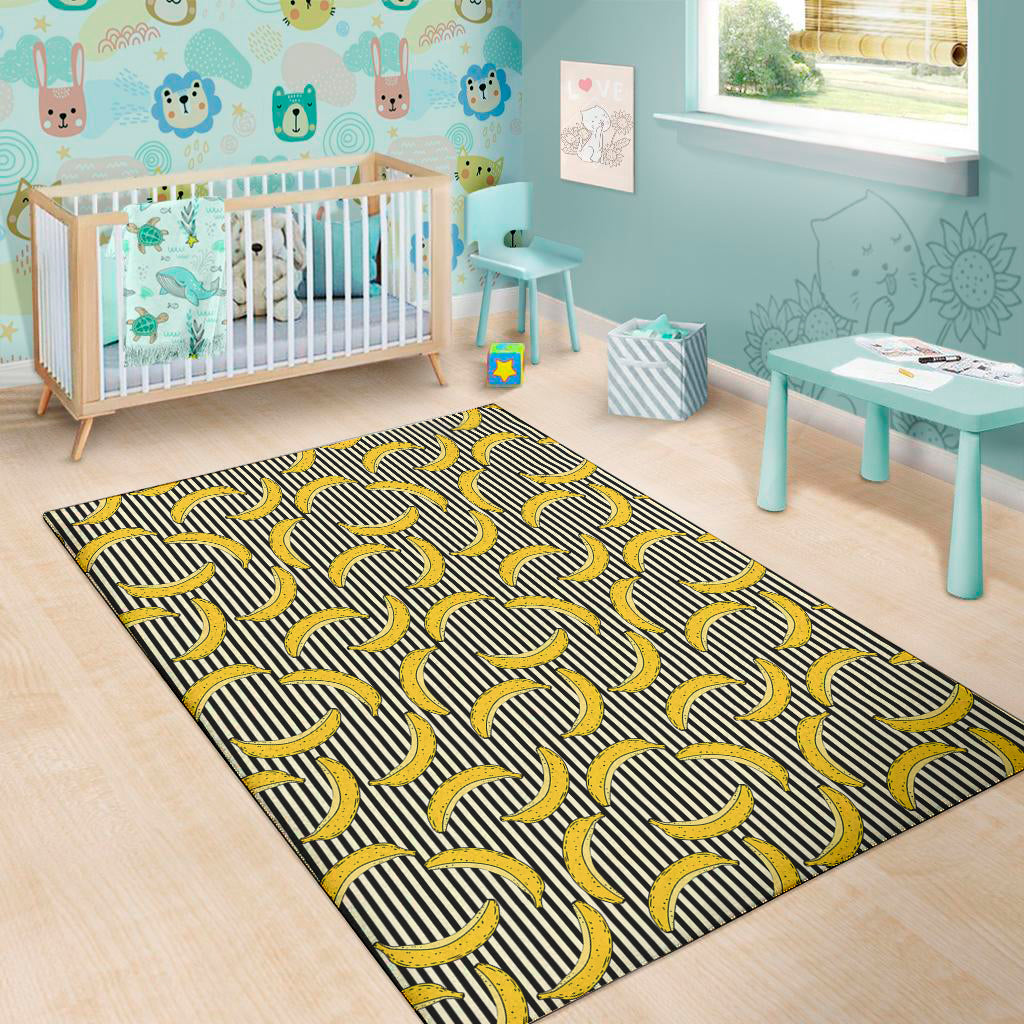 Black Striped Banana Pattern Print Area Rug