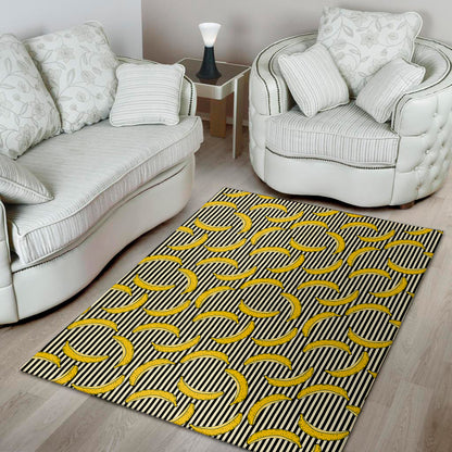 Black Striped Banana Pattern Print Area Rug