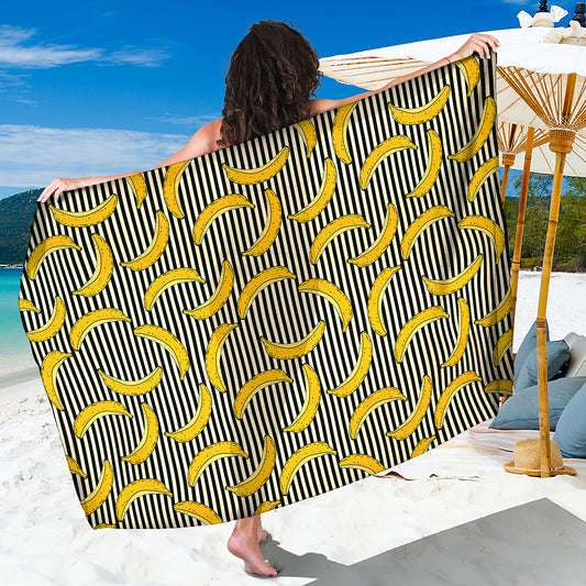 Black Striped Banana Pattern Print Beach Sarong Wrap