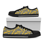 Black Striped Banana Pattern Print Black Low Top Shoes