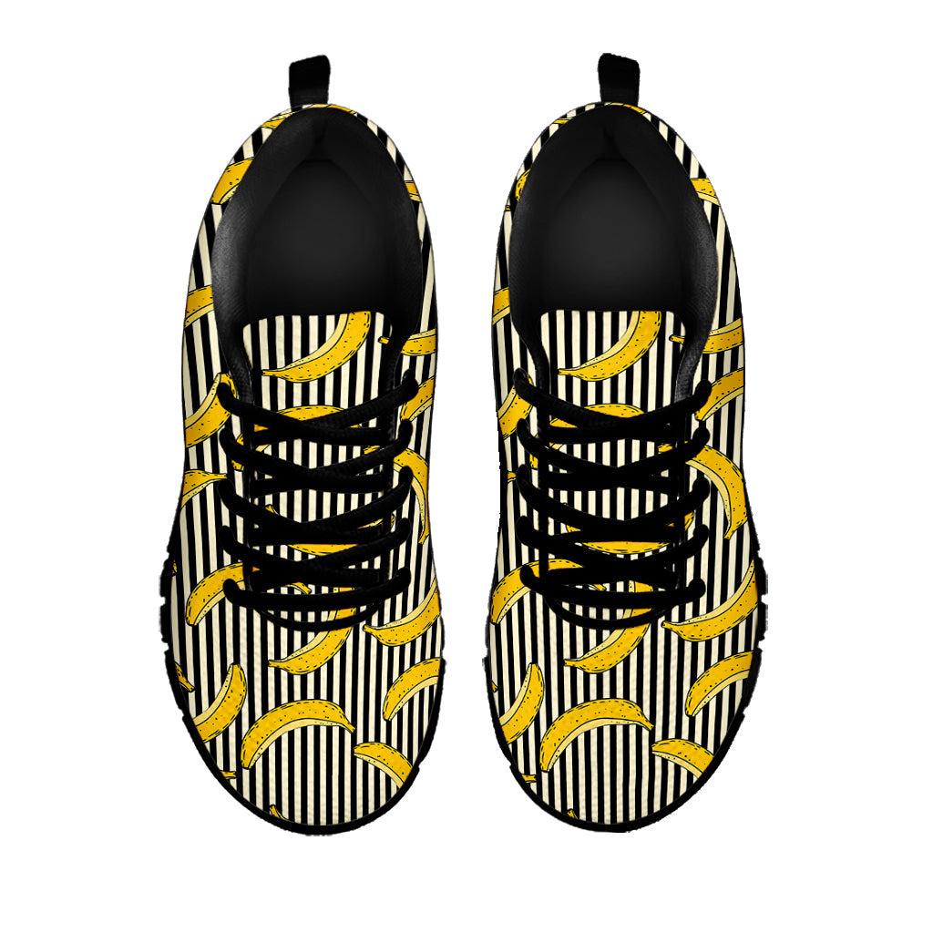 Black Striped Banana Pattern Print Black Sneakers