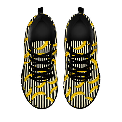 Black Striped Banana Pattern Print Black Sneakers