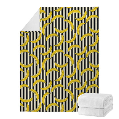 Black Striped Banana Pattern Print Blanket