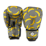 Black Striped Banana Pattern Print Boxing Gloves