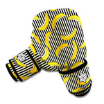 Black Striped Banana Pattern Print Boxing Gloves