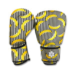 Black Striped Banana Pattern Print Boxing Gloves