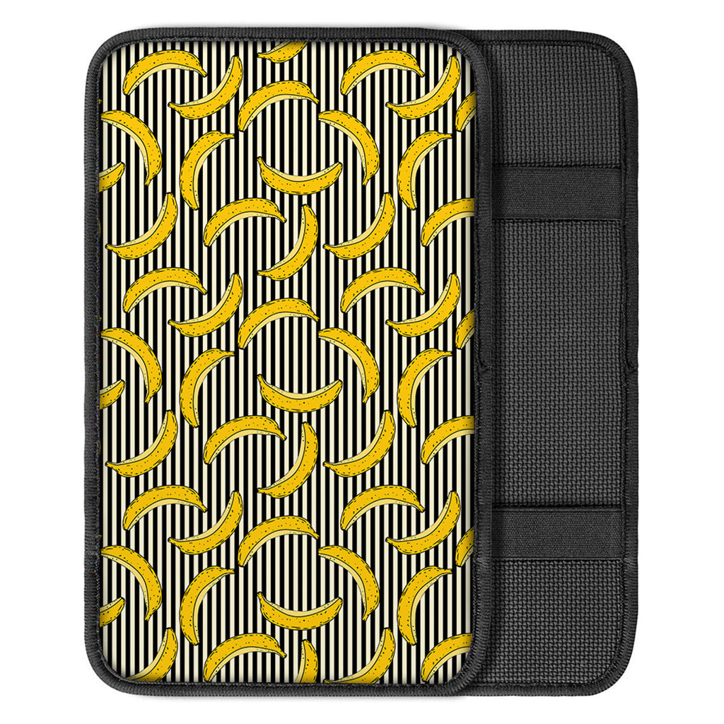 Black Striped Banana Pattern Print Car Center Console Cover