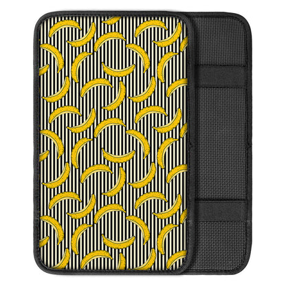 Black Striped Banana Pattern Print Car Center Console Cover