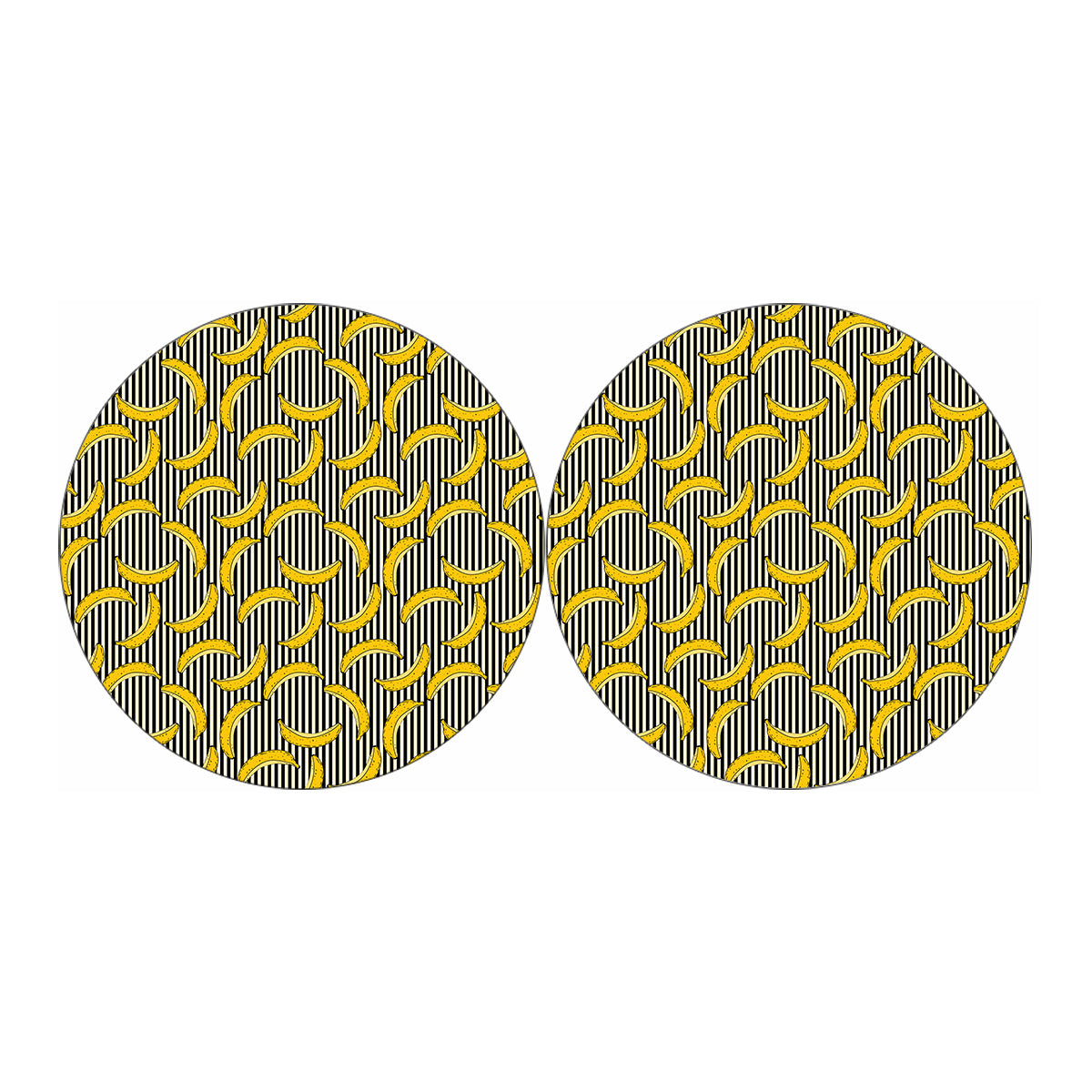 Black Striped Banana Pattern Print Car Coasters