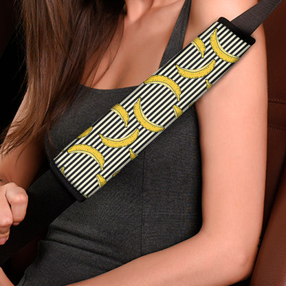 Black Striped Banana Pattern Print Car Seat Belt Covers