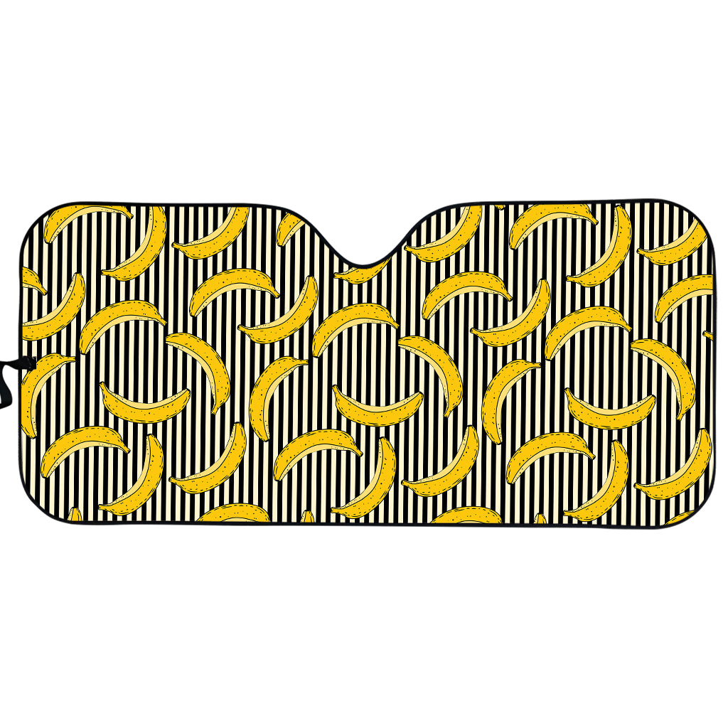 Black Striped Banana Pattern Print Car Sun Shade