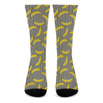 Black Striped Banana Pattern Print Crew Socks