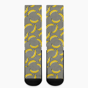 Black Striped Banana Pattern Print Crew Socks