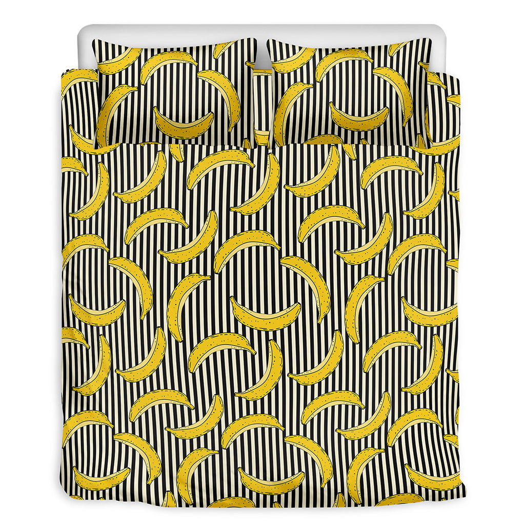 Black Striped Banana Pattern Print Duvet Cover Bedding Set