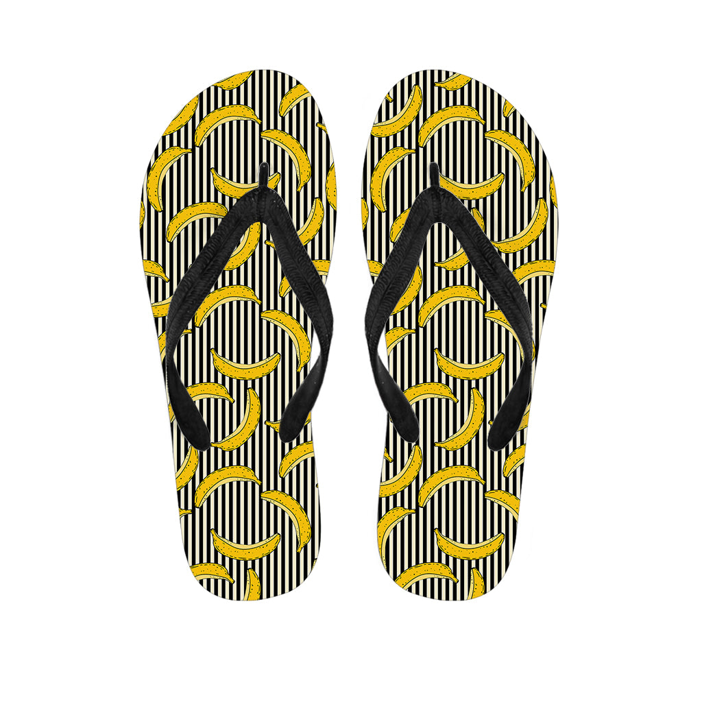 Black Striped Banana Pattern Print Flip Flops