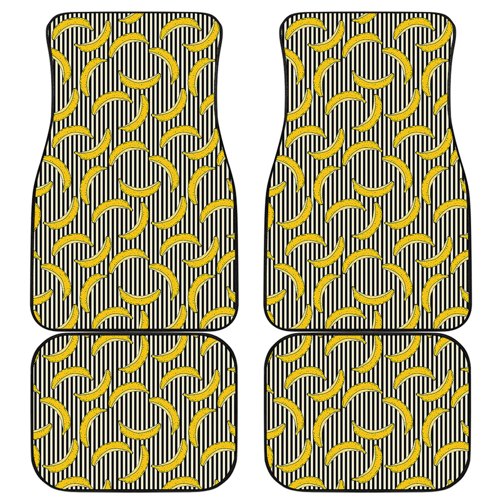 Black Striped Banana Pattern Print Front and Back Car Floor Mats
