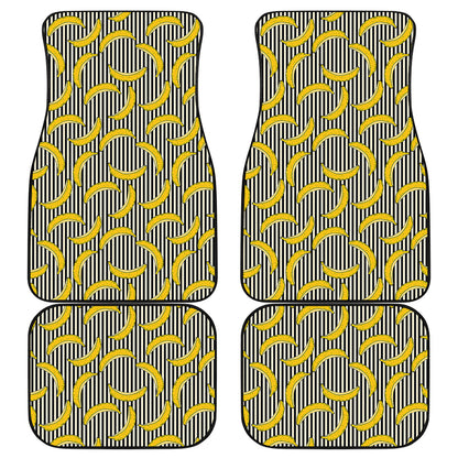 Black Striped Banana Pattern Print Front and Back Car Floor Mats