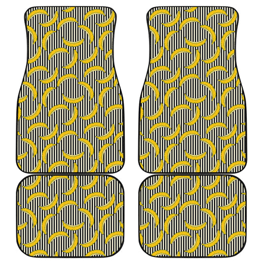 Black Striped Banana Pattern Print Front and Back Car Floor Mats