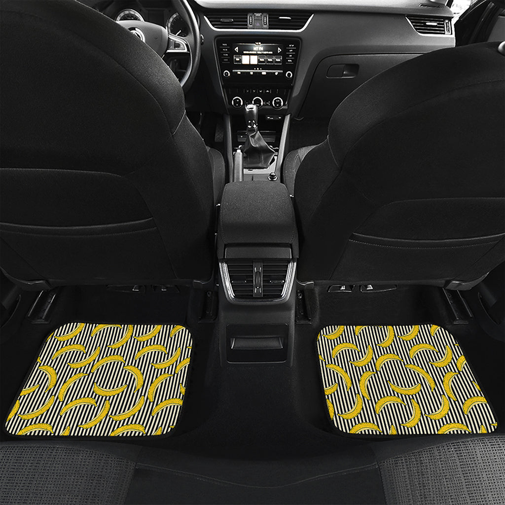 Black Striped Banana Pattern Print Front and Back Car Floor Mats