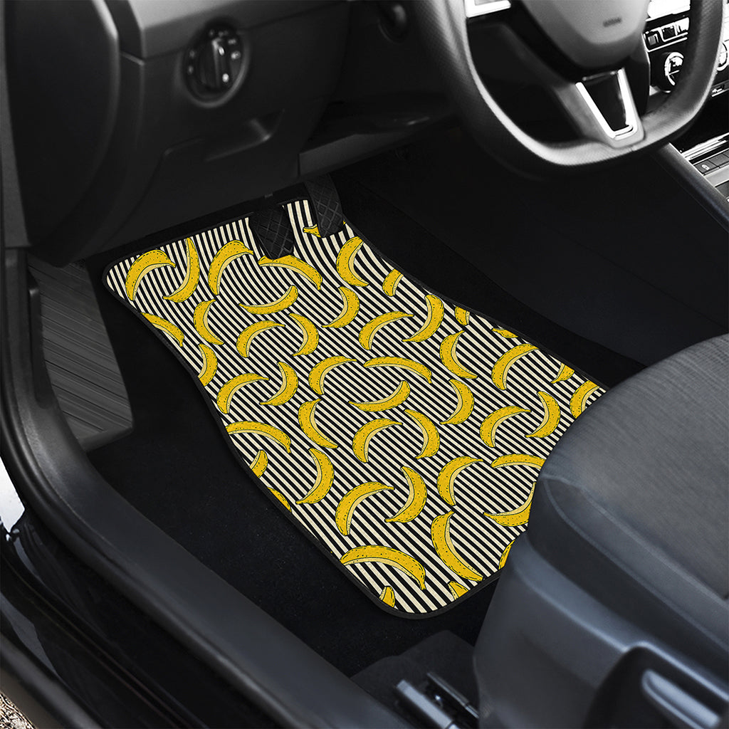 Black Striped Banana Pattern Print Front and Back Car Floor Mats