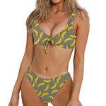 Black Striped Banana Pattern Print Front Bow Tie Bikini