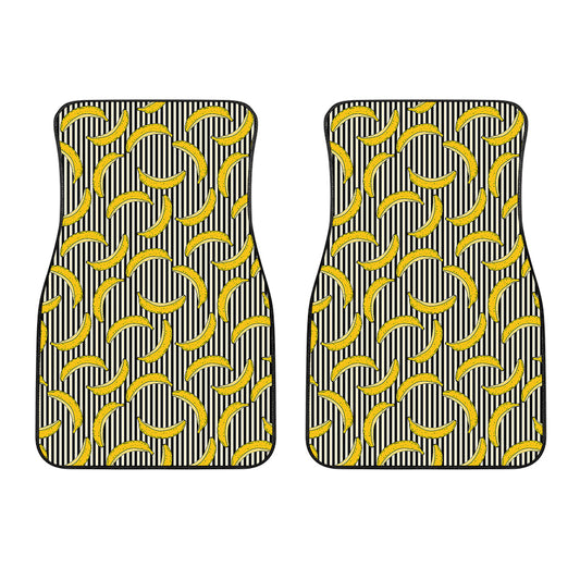 Black Striped Banana Pattern Print Front Car Floor Mats