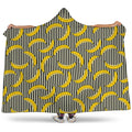 Black Striped Banana Pattern Print Hooded Blanket