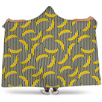 Black Striped Banana Pattern Print Hooded Blanket