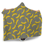 Black Striped Banana Pattern Print Hooded Blanket